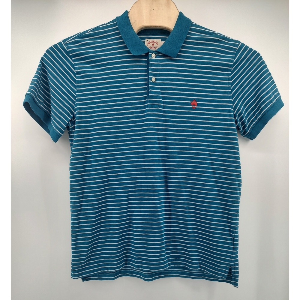 Brooks Brothers Polo Shirt Men XL Teal Blue Striped Excellent Golden Fleece Logo